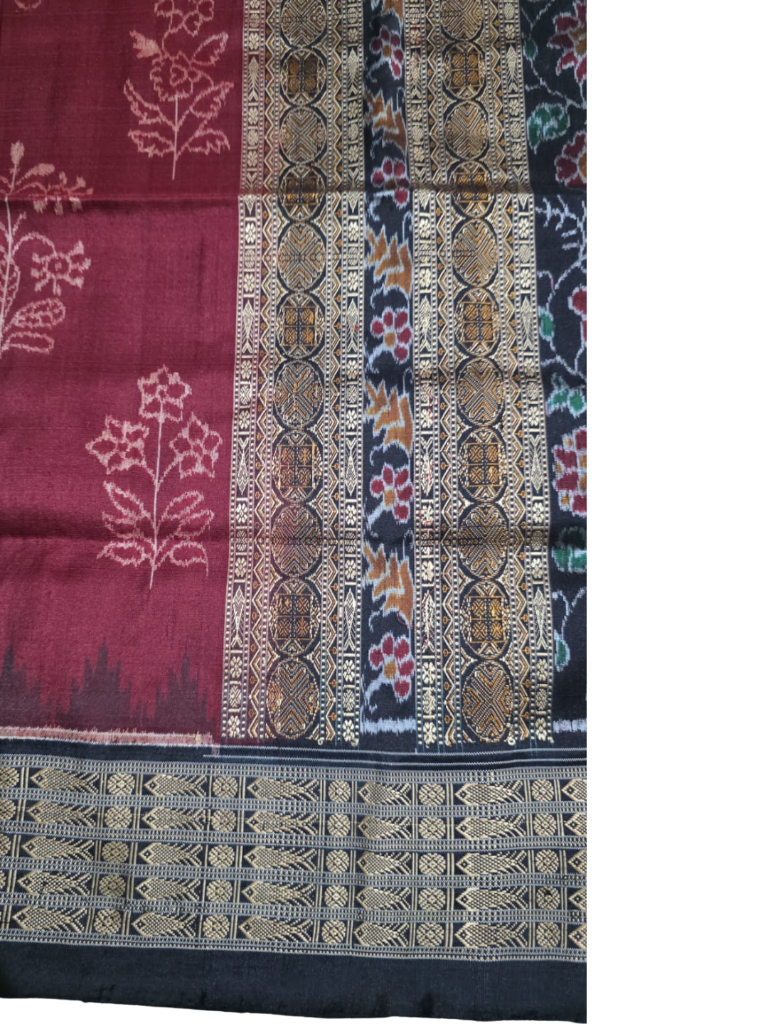 National Award Winning — 24 Motifs | Wine Berry & Midnight Black | Sambalpuri Silk Saree