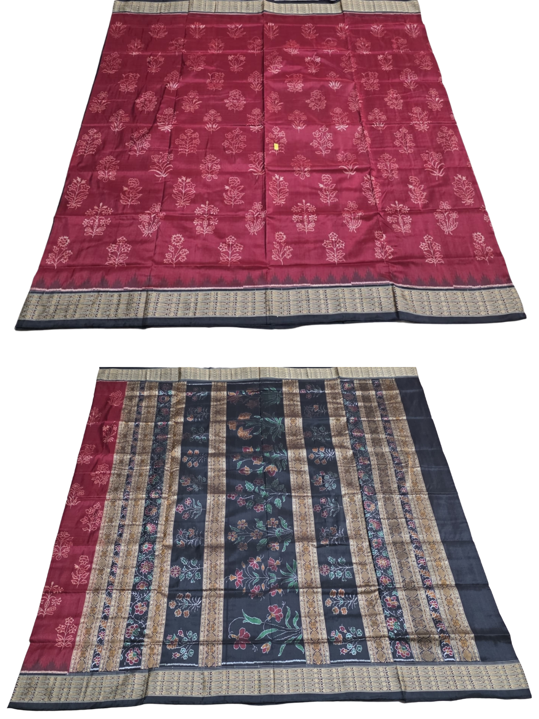 National Award Winning — 24 Motifs | Wine Berry & Midnight Black | Sambalpuri Silk Saree