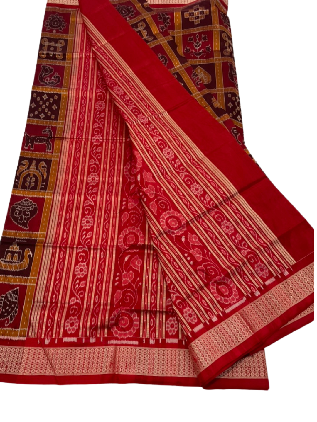 Nabakoti — Madhuri Dixit Special | Burnt Vermilion & Crimson Red | Sambalpuri Silk Saree