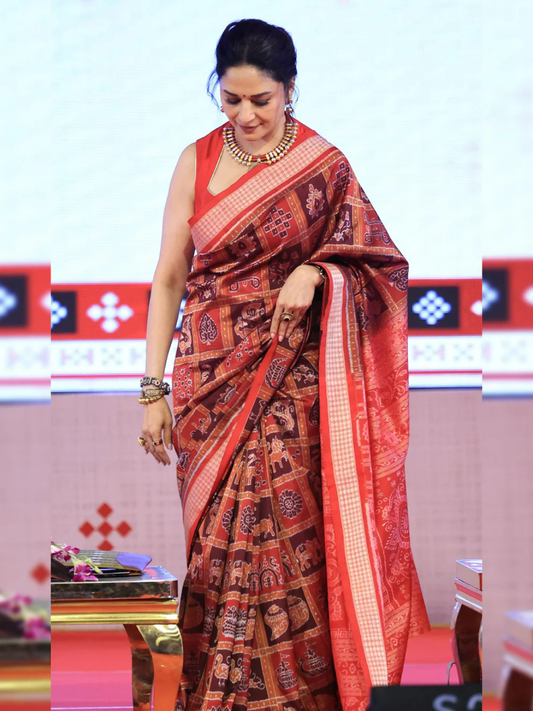 Nabakoti — Madhuri Dixit Special | Burnt Vermilion & Crimson Red | Sambalpuri Silk Saree