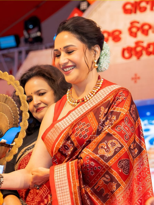 Nabakoti — Madhuri Dixit Special | Burnt Vermilion & Crimson Red | Sambalpuri Silk Saree