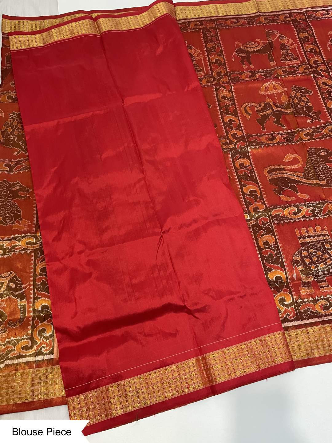 Gajasingha Chakra — Antique Copper & Burnt Saffron | Tissue Sambalpuri Silk Saree