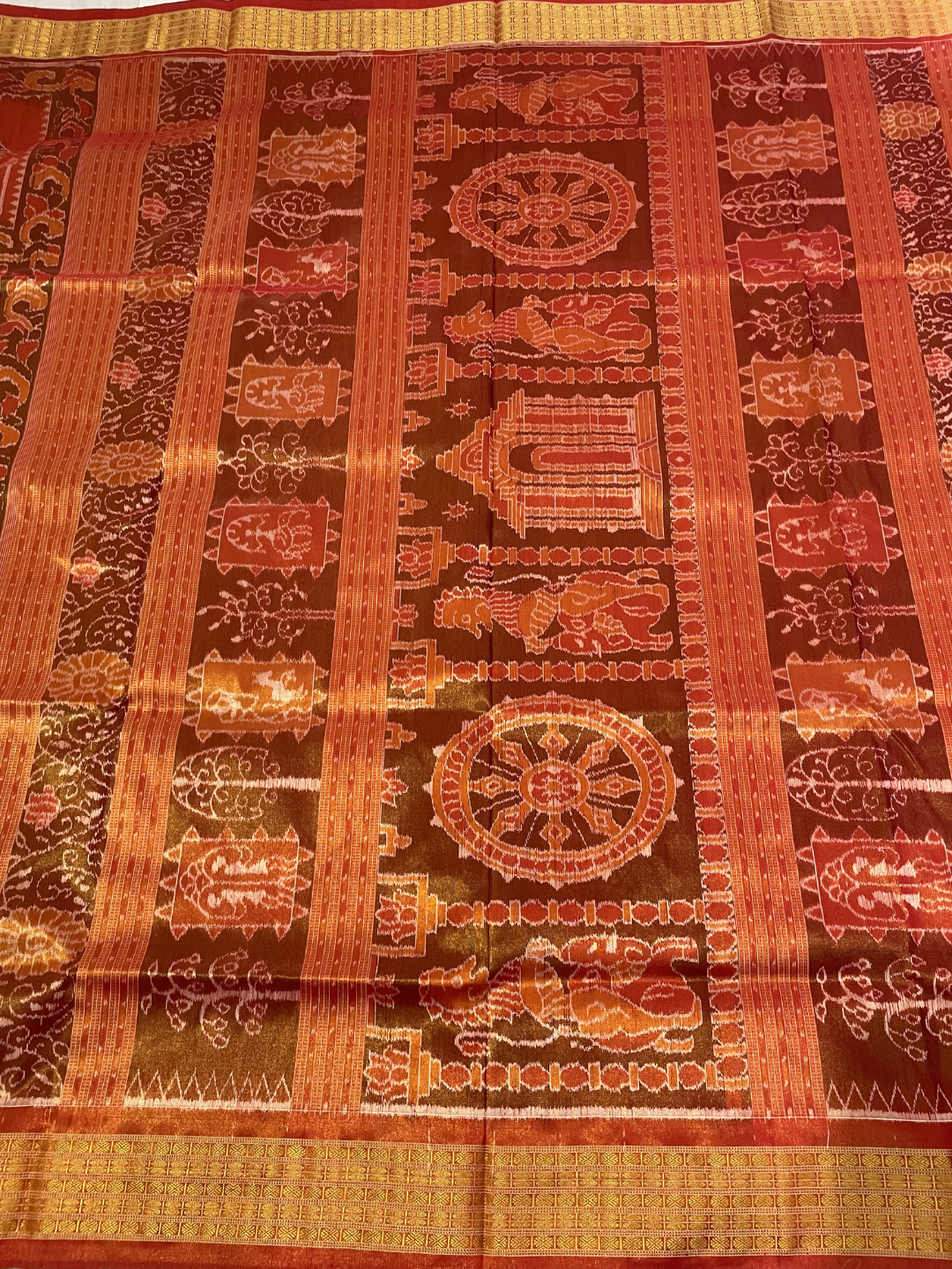 Gajasingha Chakra — Antique Copper & Burnt Saffron | Tissue Sambalpuri Silk Saree