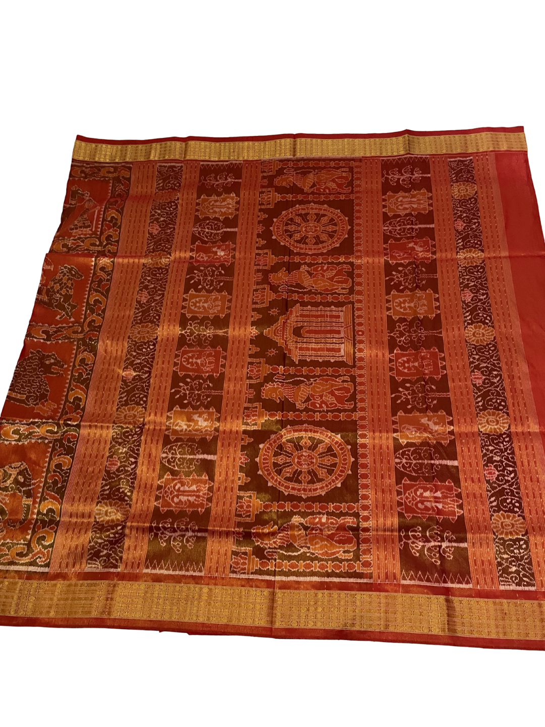 Gajasingha Chakra — Antique Copper & Burnt Saffron | Tissue Sambalpuri Silk Saree