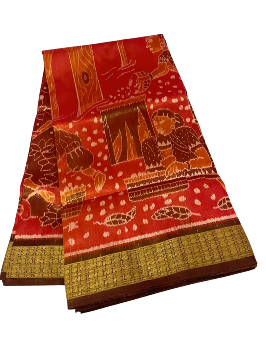 Mahulbeta — Antique Gold & Burnt Sienna | Tissue Silk Sambalpuri Saree
