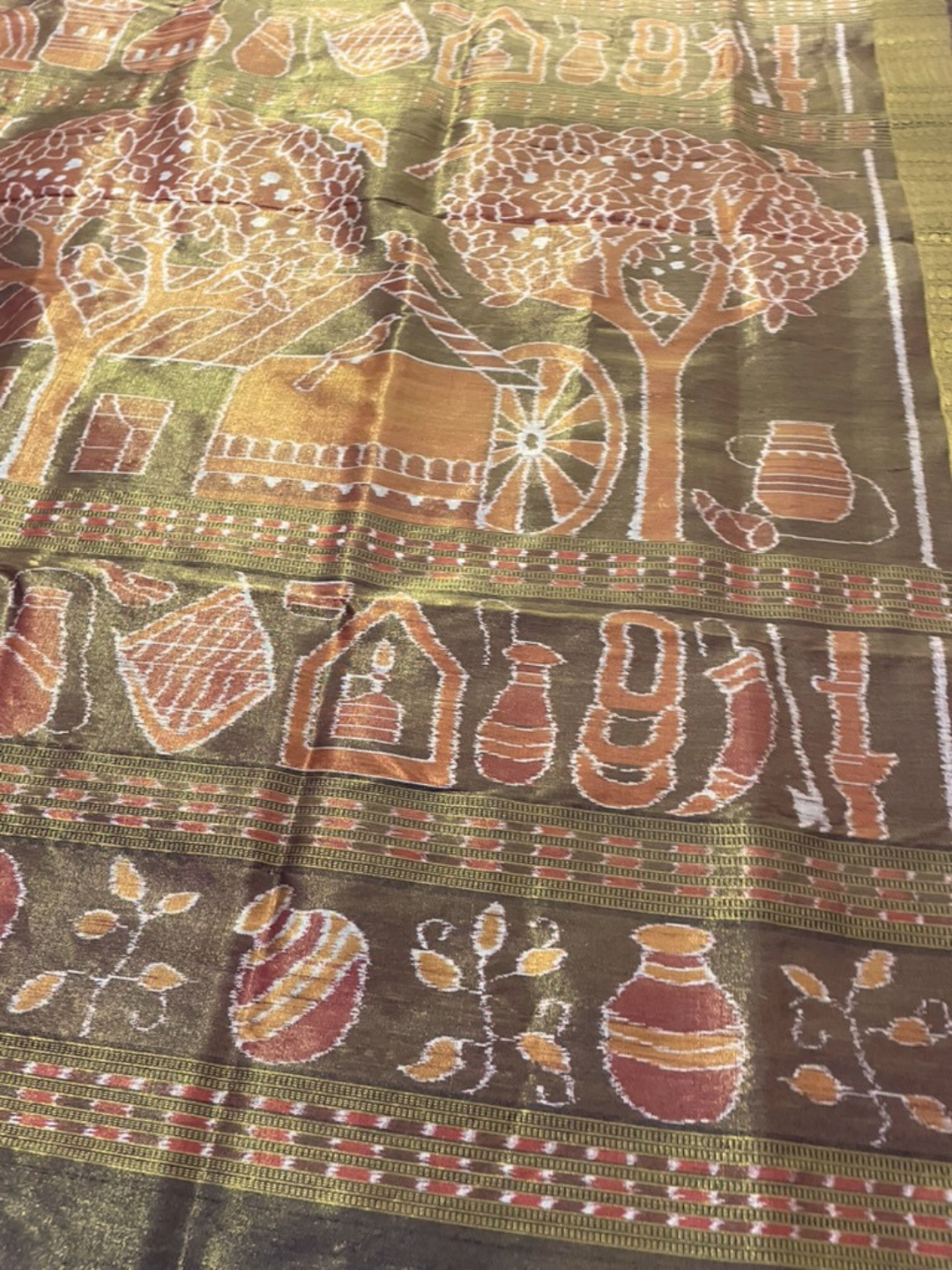 Mahulbeta — Antique Gold & Burnt Sienna | Tissue Silk Sambalpuri Saree