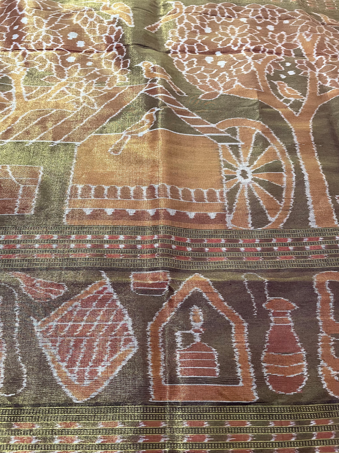Mahulbeta — Antique Gold & Burnt Sienna | Tissue Silk Sambalpuri Saree