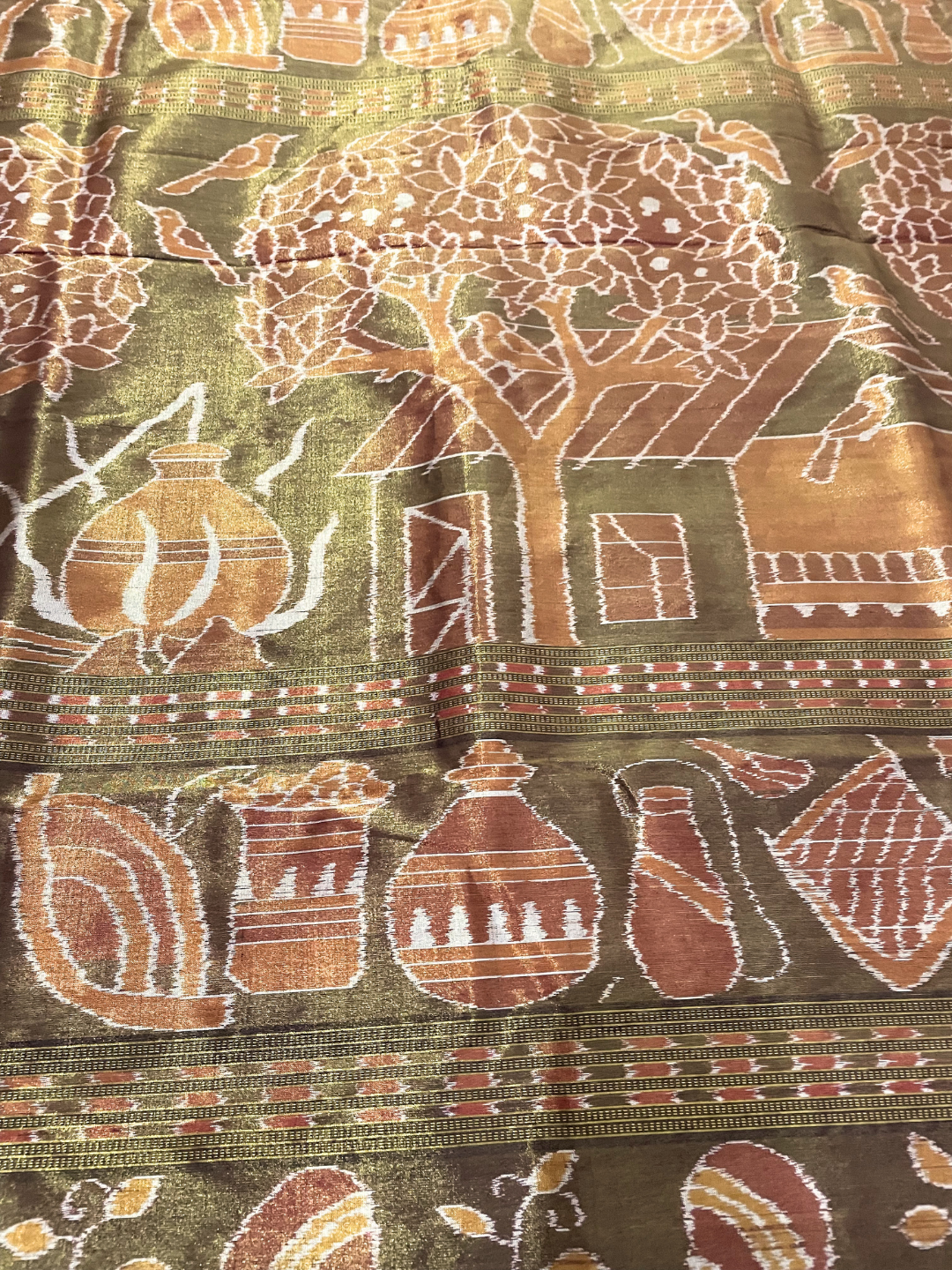 Mahulbeta — Antique Gold & Burnt Sienna | Tissue Silk Sambalpuri Saree