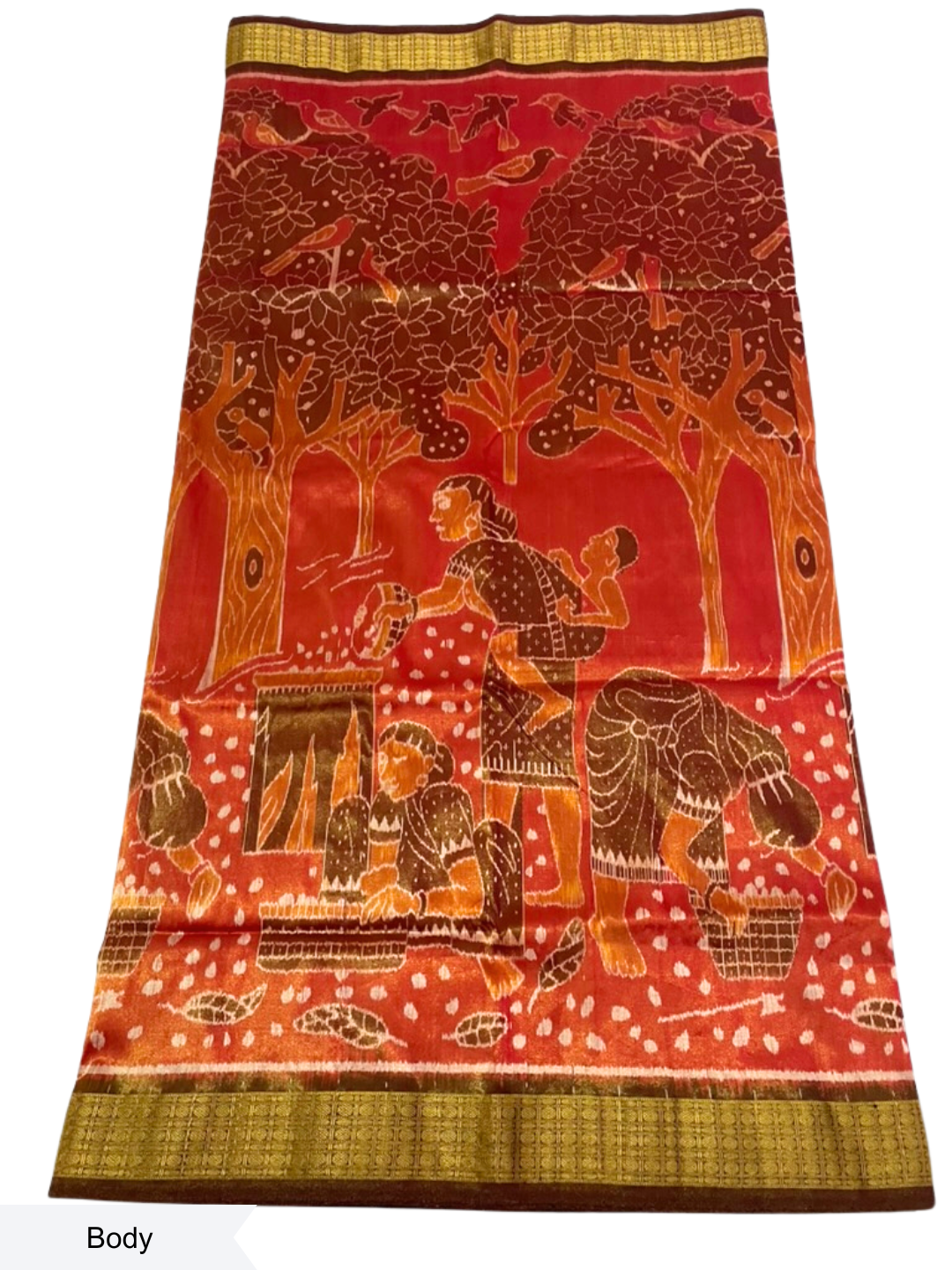 Mahulbeta — Antique Gold & Burnt Sienna | Tissue Silk Sambalpuri Saree
