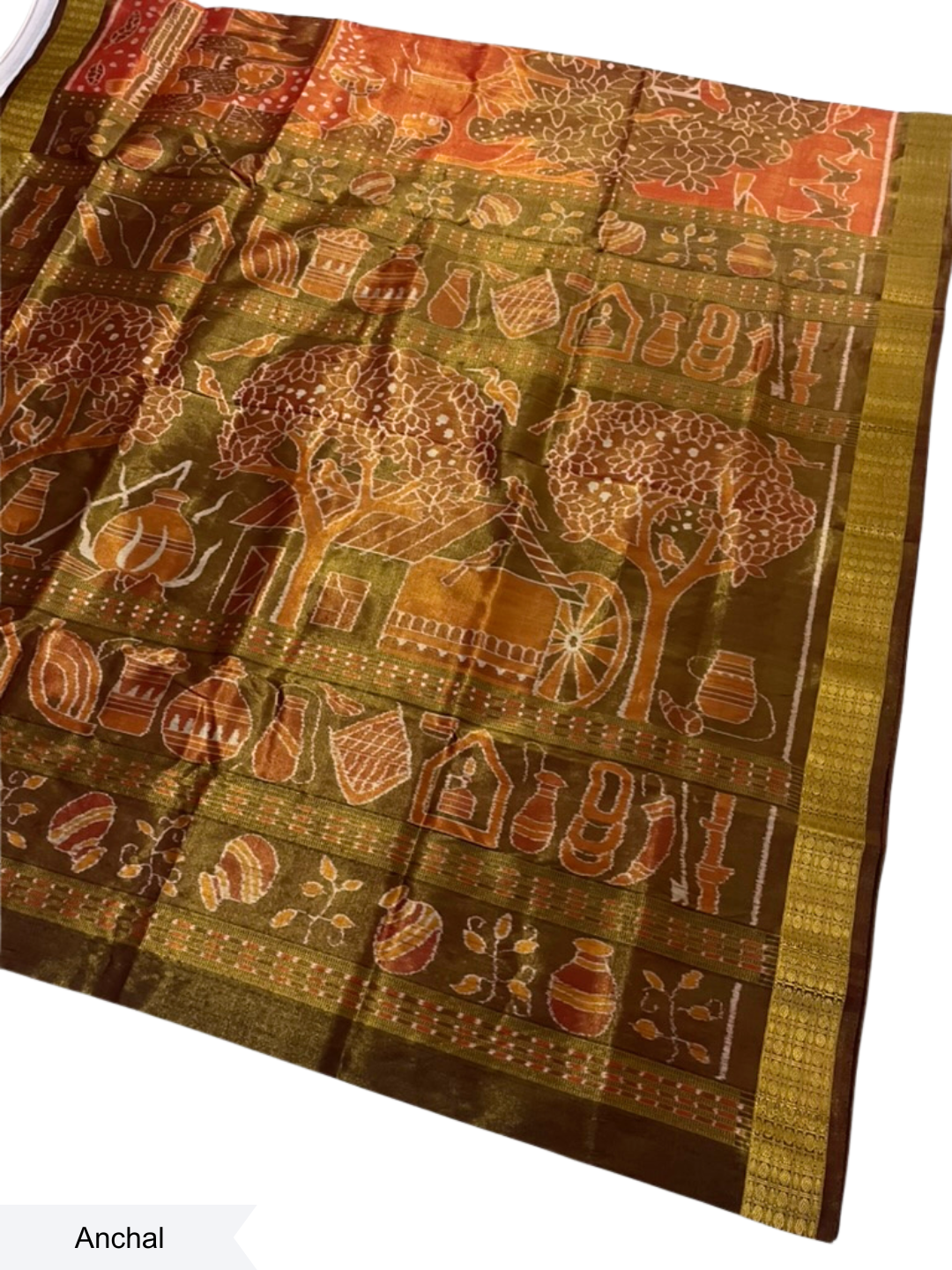 Mahulbeta — Antique Gold & Burnt Sienna | Tissue Silk Sambalpuri Saree