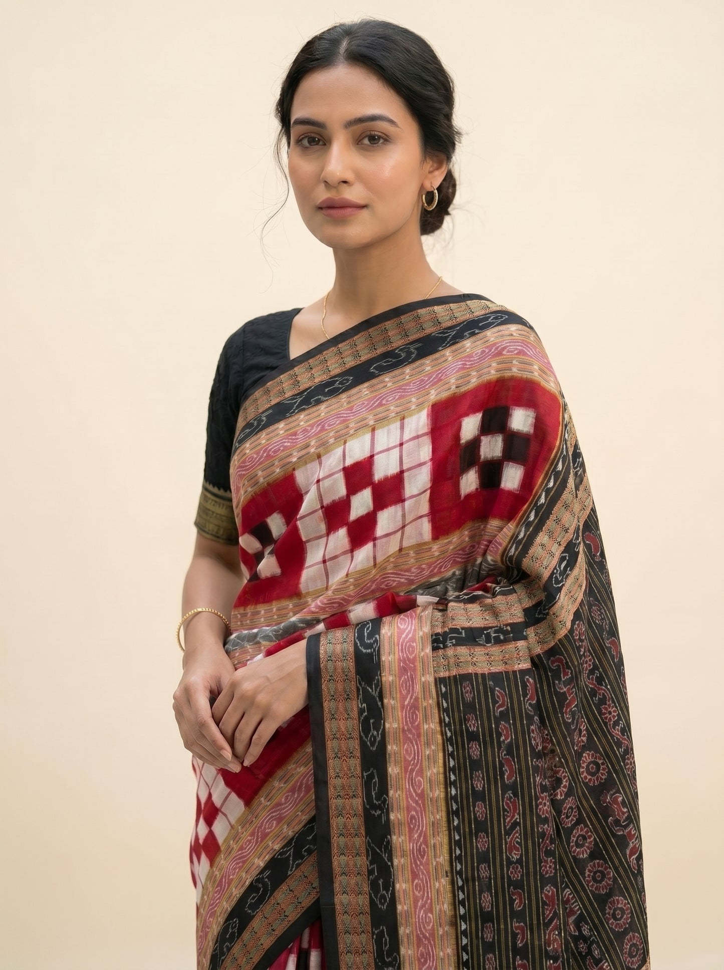 Bichitrapuri  — Crimson Red & Black | Sambalpuri Cotton Saree