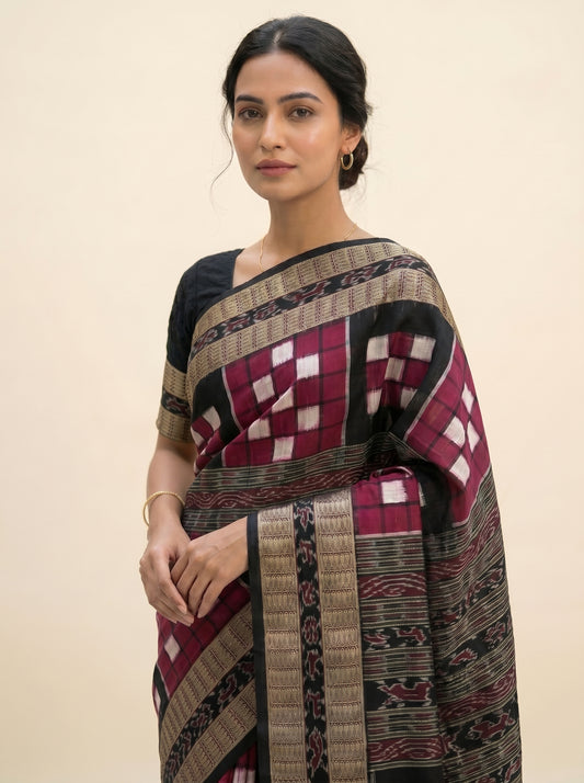 Bichitrapuri — Mulberry & Black | Sambalpuri Bandha Silk Saree