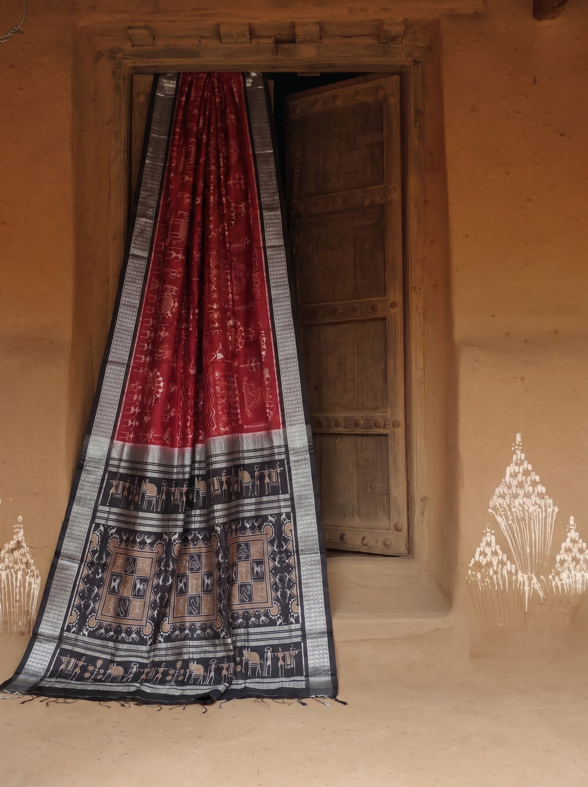 Banahotsaba - National Award Winning | Crimson Berry & Midnight Black | Sambalpuri Silk Saree