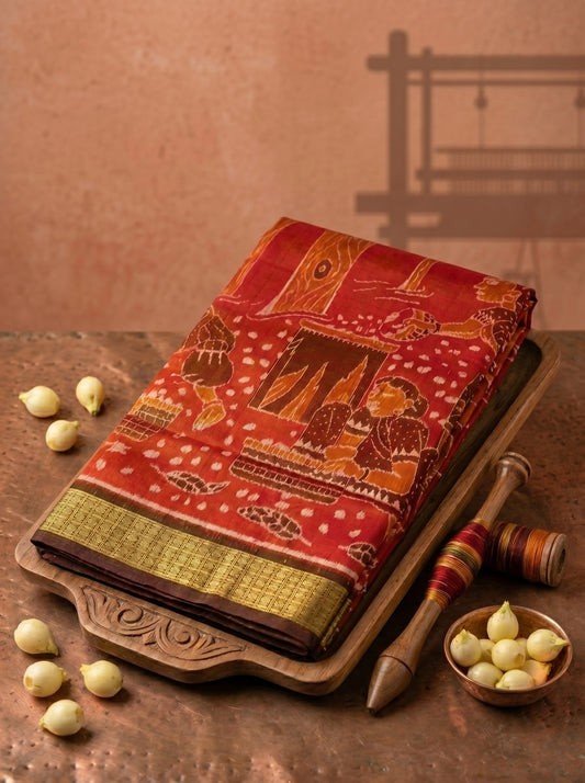 Mahulbeta — Antique Gold & Burnt Sienna | Tissue Silk Sambalpuri Saree