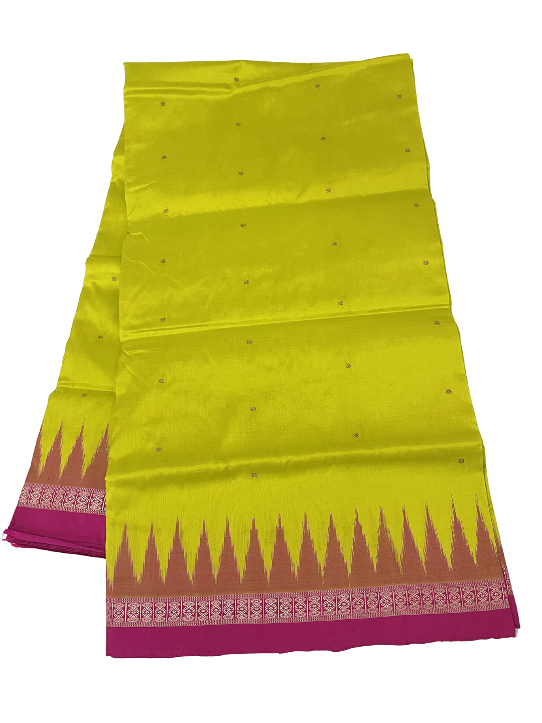 Rudrakhya with Kumbha Border — Fluorescent Green & Rani Pink | Sambalpuri Silk Saree