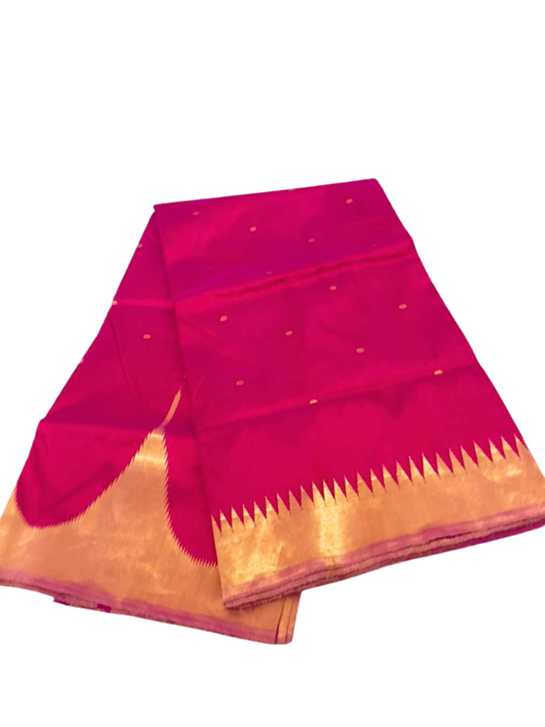 Temple Border - Rani Pink & Antique Gold | Half Tissue Silk Sambalpuri Saree