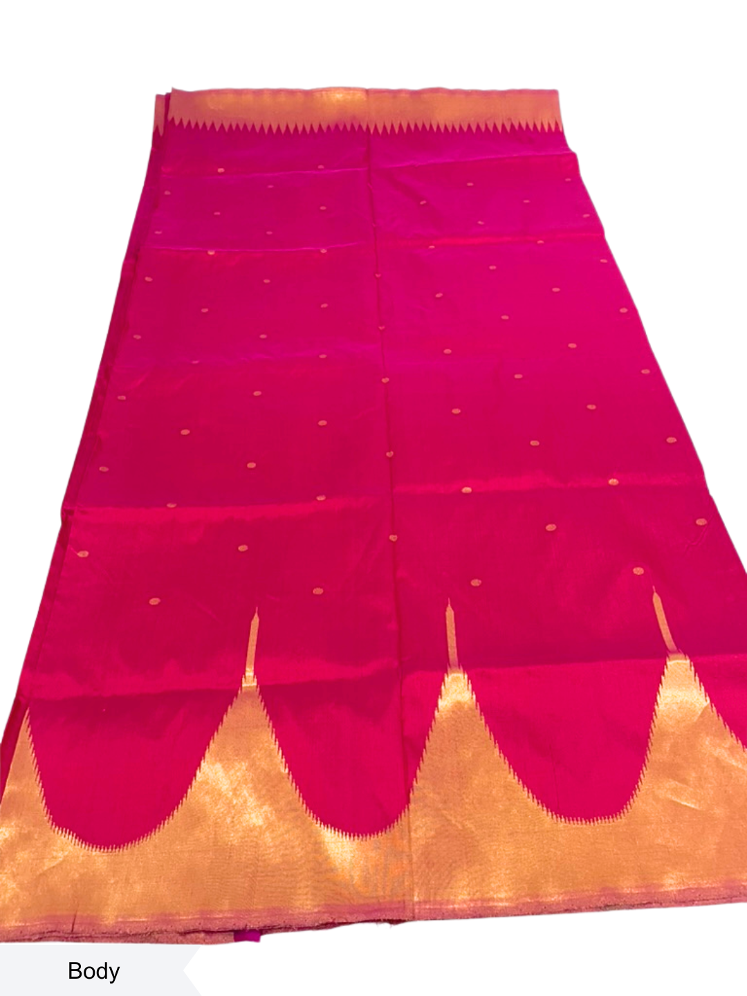 Temple Border - Rani Pink & Antique Gold | Half Tissue Silk Sambalpuri Saree
