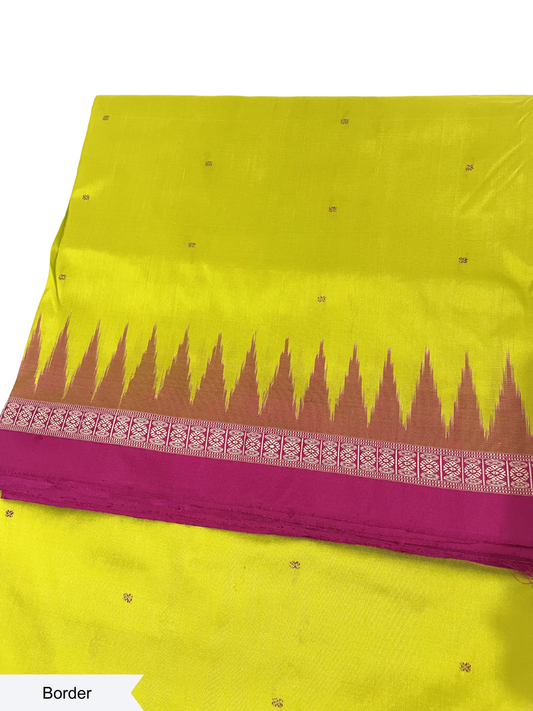 Rudrakhya with Kumbha Border — Fluorescent Green & Rani Pink | Sambalpuri Silk Saree
