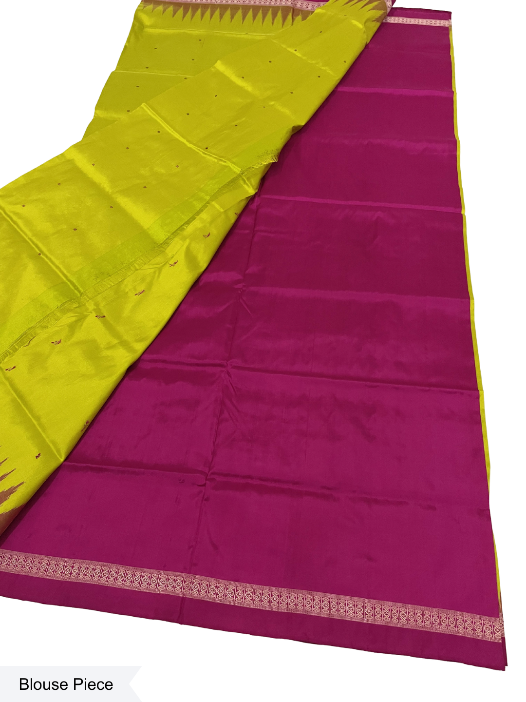 Rudrakhya with Kumbha Border — Fluorescent Green & Rani Pink | Sambalpuri Silk Saree