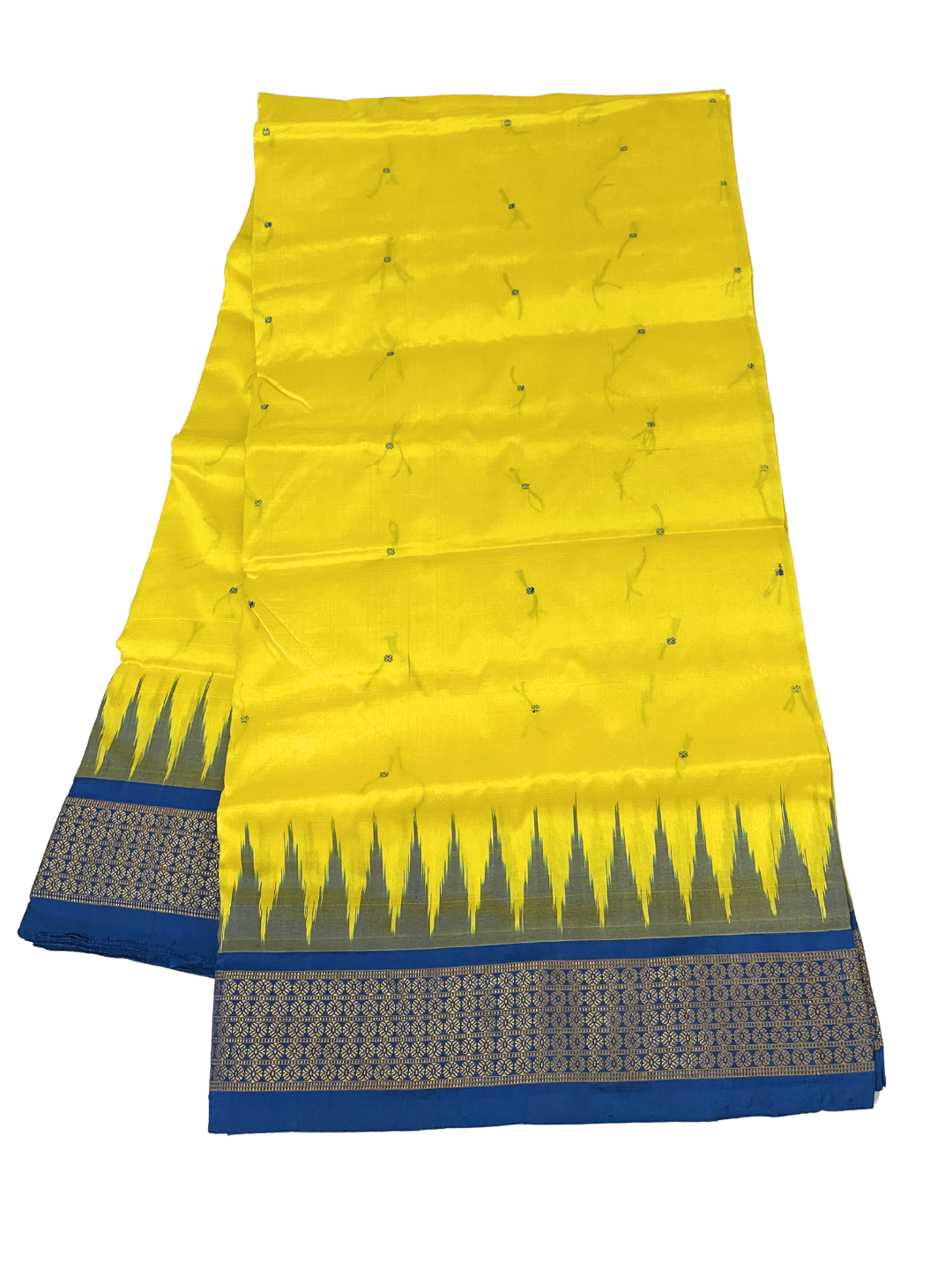 Rudrakhya with Kumbha Border - Lemon Yellow & Royal Blue | Sambalpuri Silk Saree