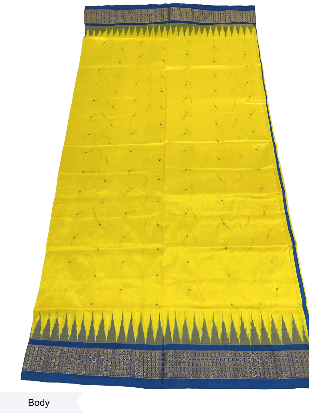 Rudrakhya with Kumbha Border - Lemon Yellow & Royal Blue | Sambalpuri Silk Saree