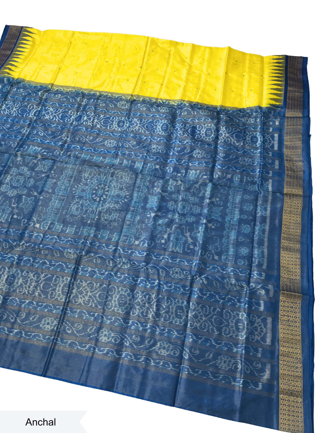 Rudrakhya with Kumbha Border - Lemon Yellow & Royal Blue | Sambalpuri Silk Saree
