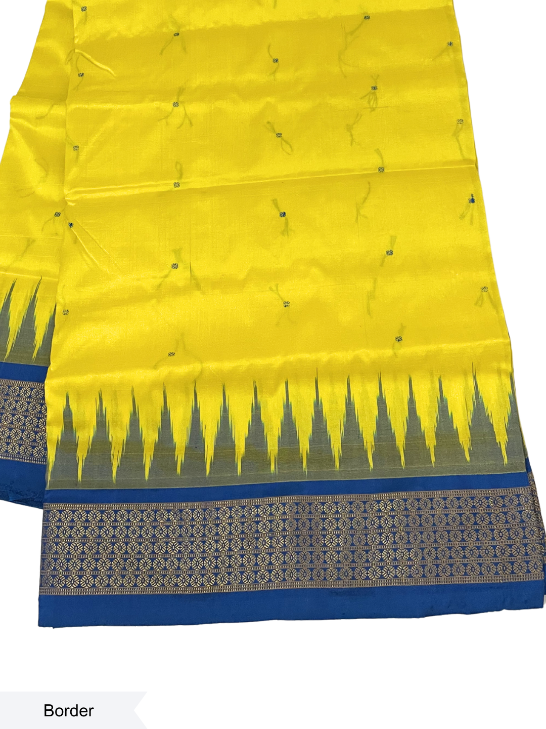 Rudrakhya with Kumbha Border - Lemon Yellow & Royal Blue | Sambalpuri Silk Saree