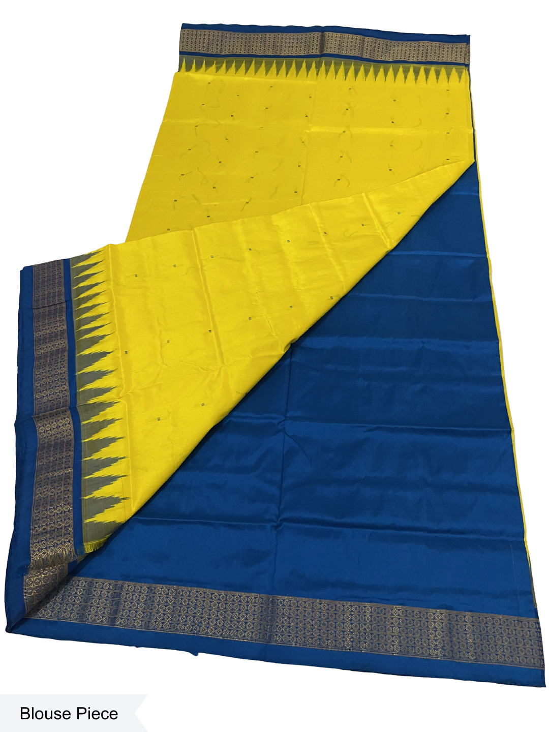 Rudrakhya with Kumbha Border - Lemon Yellow & Royal Blue | Sambalpuri Silk Saree