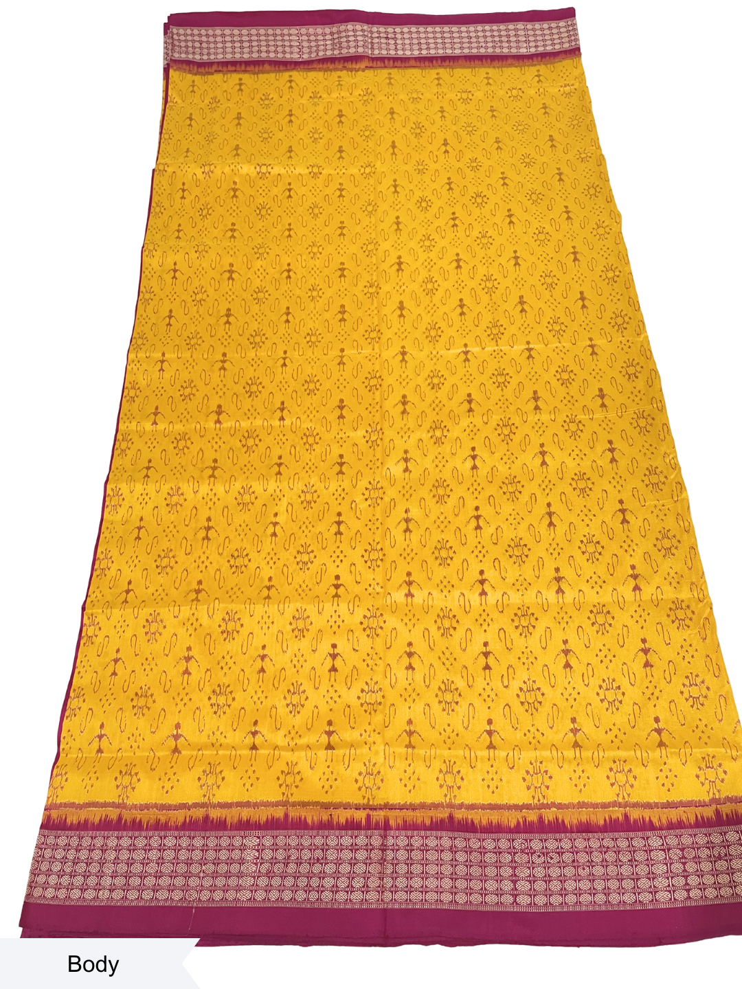 Tribal Bandha - Yellow & Rani Pink | Sambalpuri Bandha Silk Saree