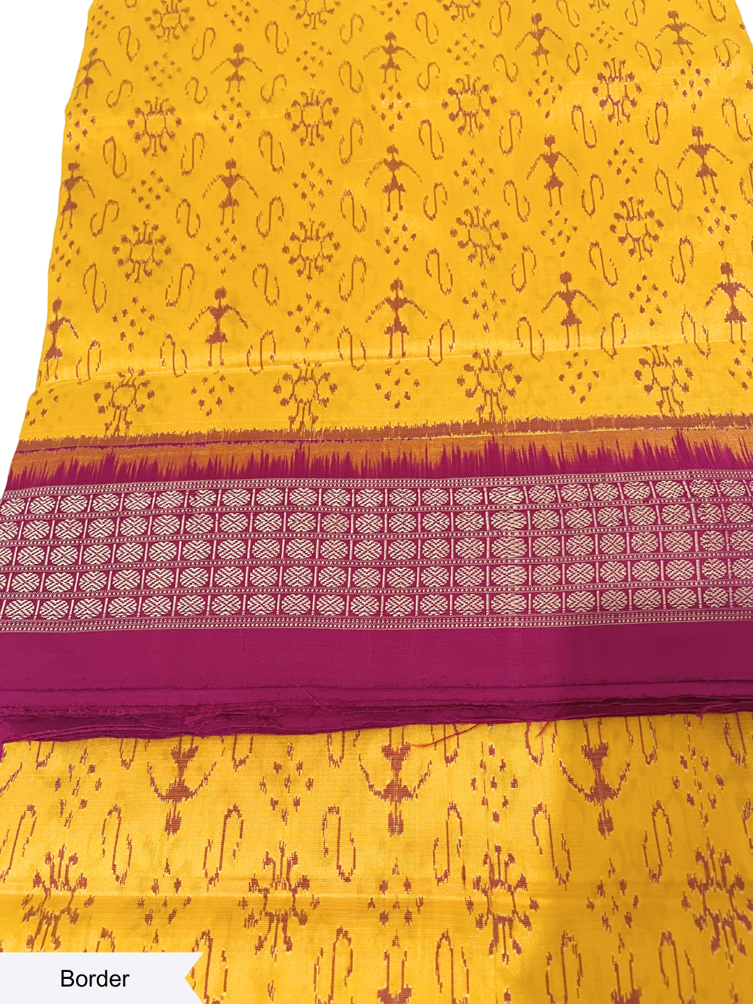 Tribal Bandha - Yellow & Rani Pink | Sambalpuri Bandha Silk Saree
