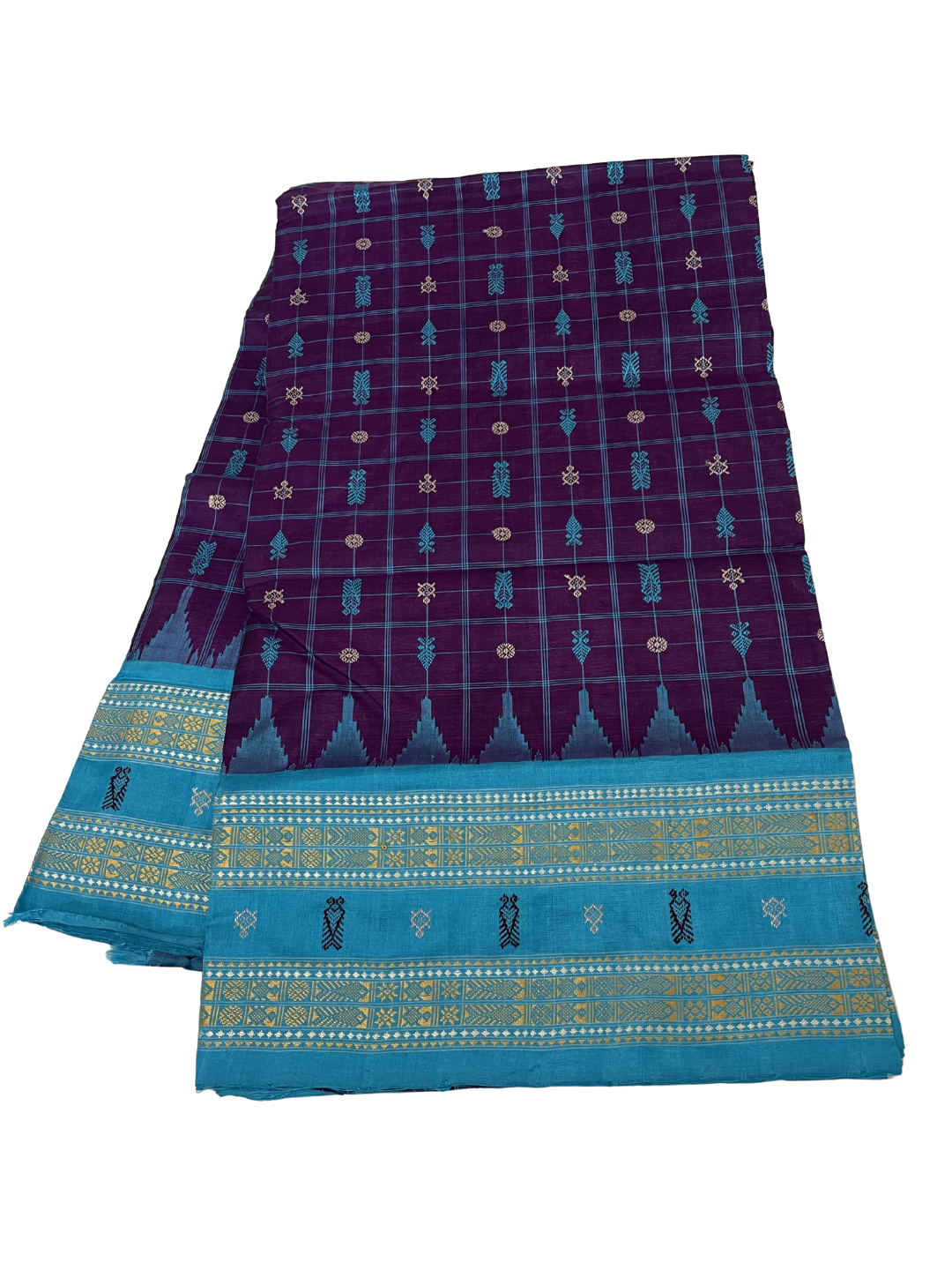 Hazar Buti - Royal Amethyst & Sky Blue | Sambalpuri Tussar Silk Saree