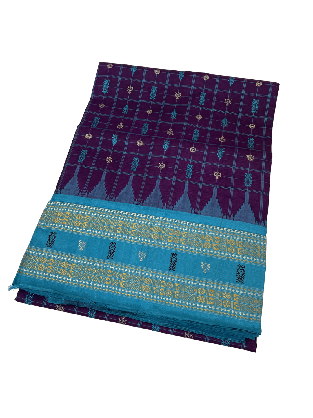 Hazar Buti - Royal Amethyst & Sky Blue | Sambalpuri Tussar Silk Saree