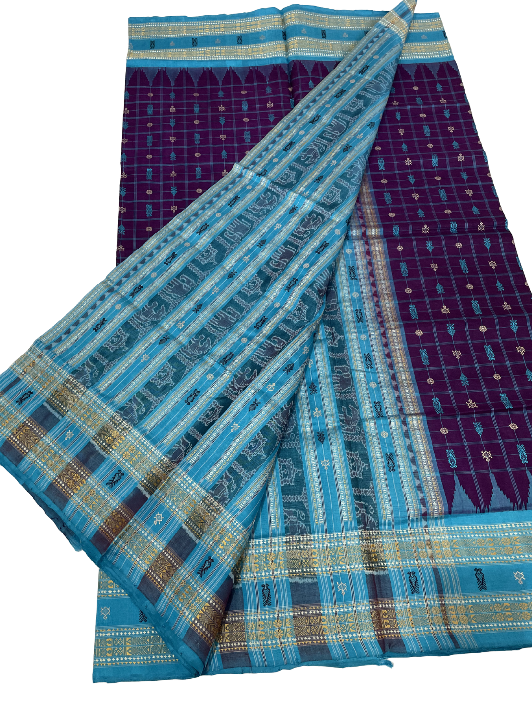 Hazar Buti - Royal Amethyst & Sky Blue | Sambalpuri Tussar Silk Saree