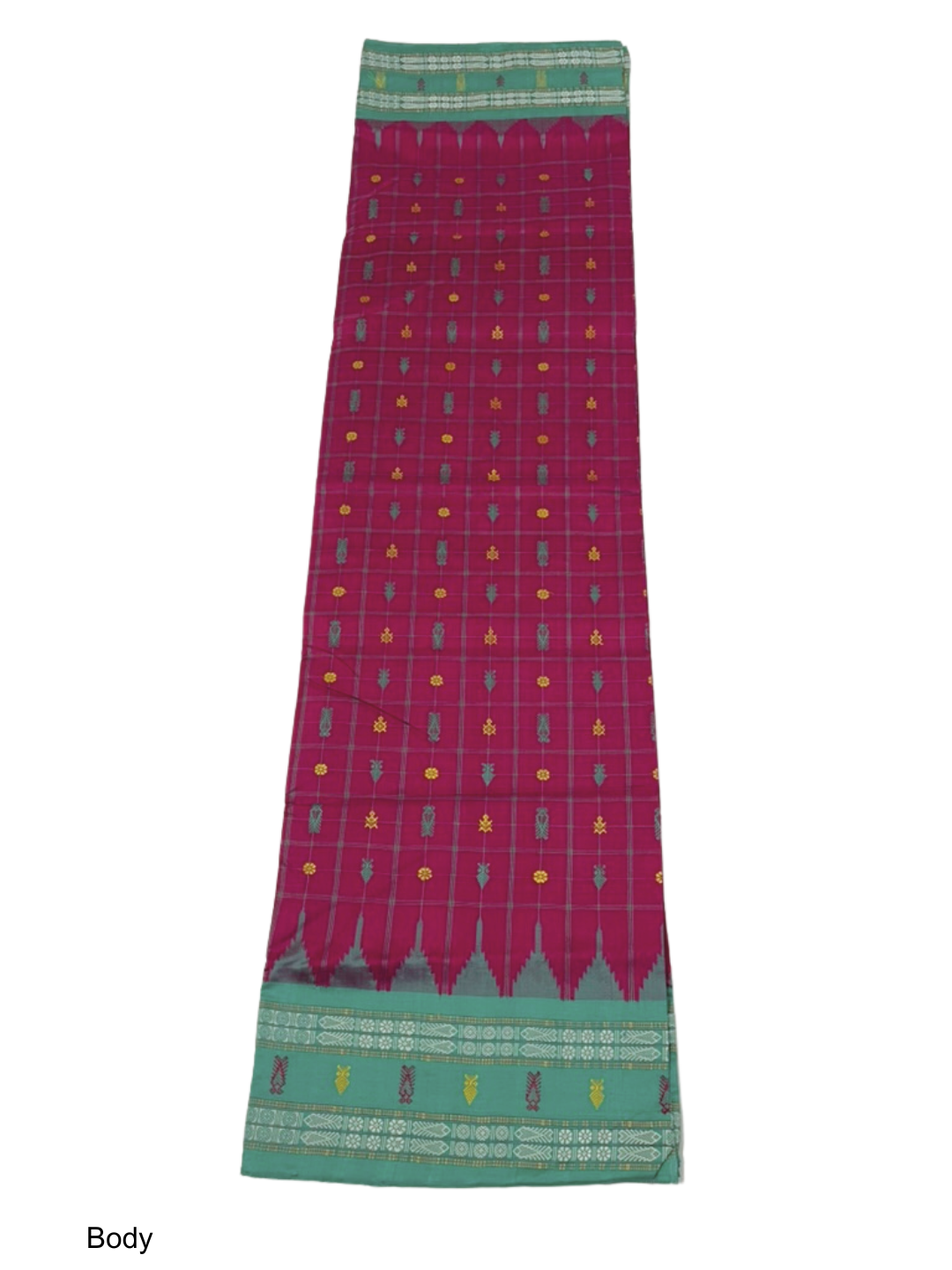Hazar Buti - Burgundy & Sea Green | Sambalpuri Bandha Tussar Silk Saree