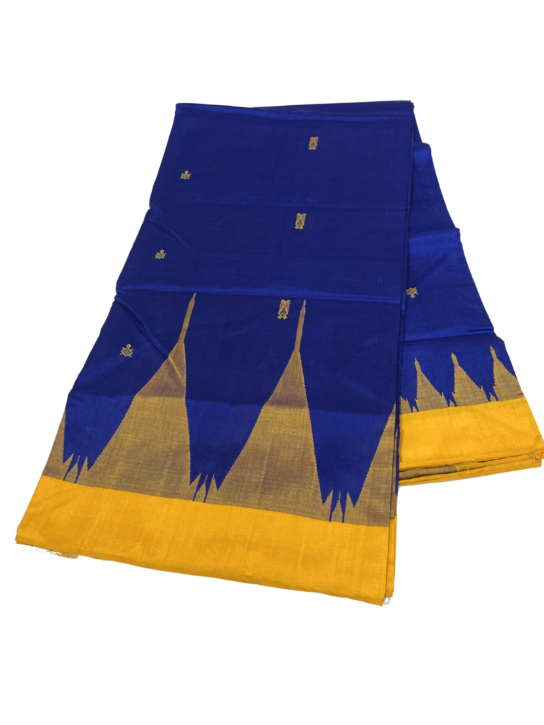 Temple Motif - Royal Blue & Golden Yellow | Sambalpuri Tussar Silk Saree