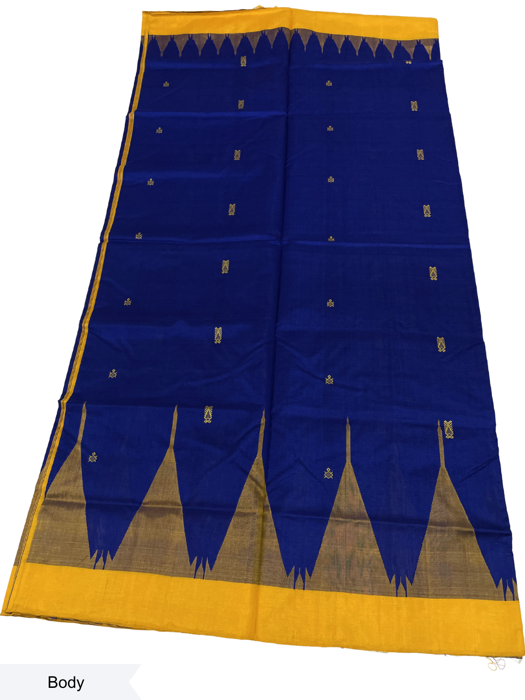 Temple Motif - Royal Blue & Golden Yellow | Sambalpuri Tussar Silk Saree