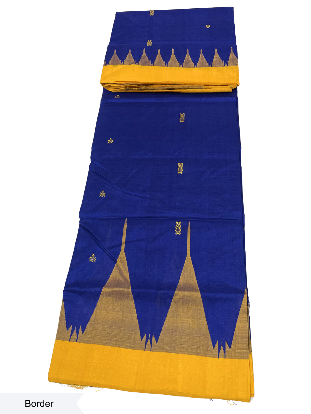 Temple Motif - Royal Blue & Golden Yellow | Sambalpuri Tussar Silk Saree