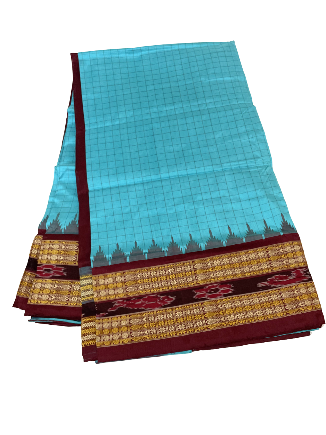 Sachipar - Sky Blue & Deep Maroon | Sambalpuri Silk Saree