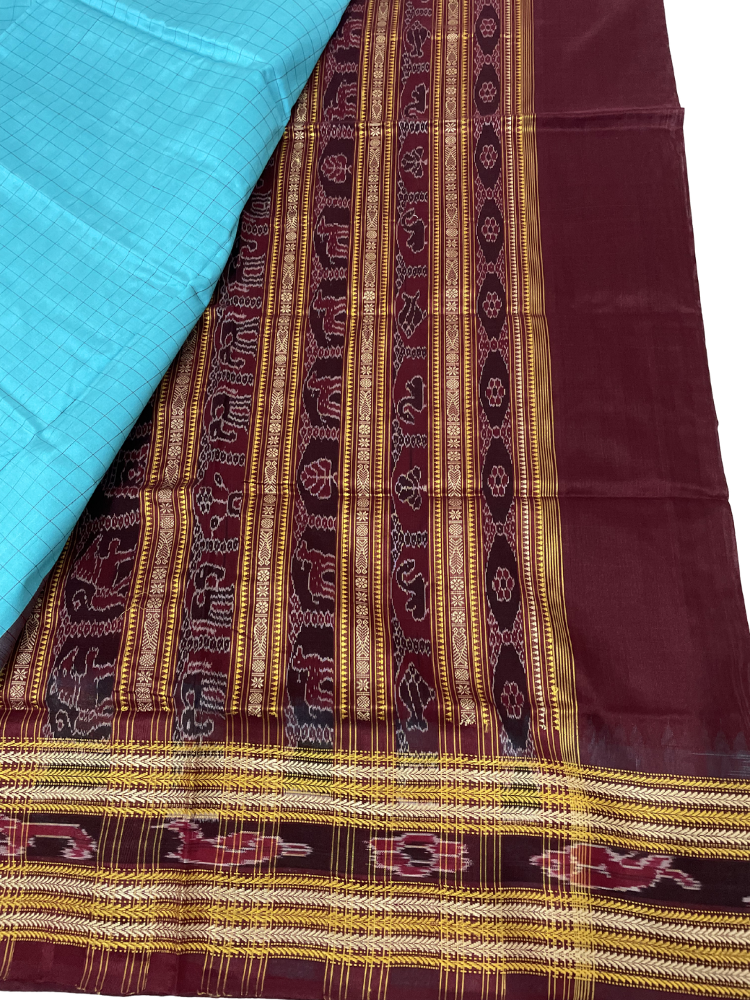 Sachipar - Sky Blue & Deep Maroon | Sambalpuri Silk Saree