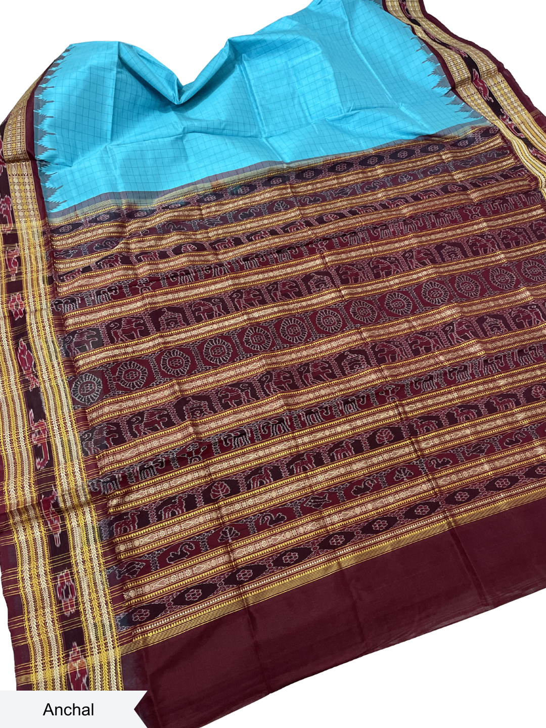 Sachipar - Sky Blue & Deep Maroon | Sambalpuri Silk Saree